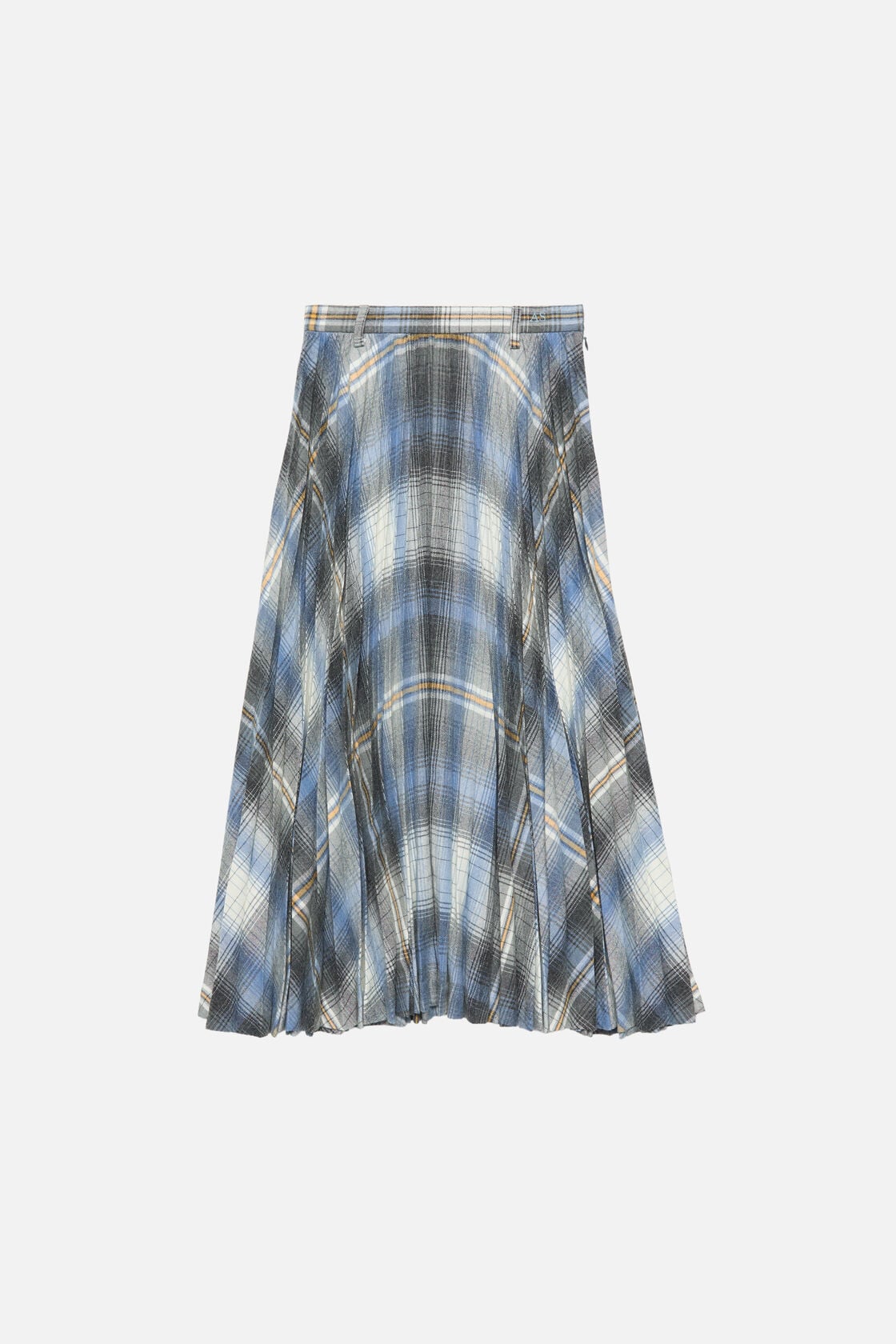 Checked pleated wool midi skirt - Denim blue