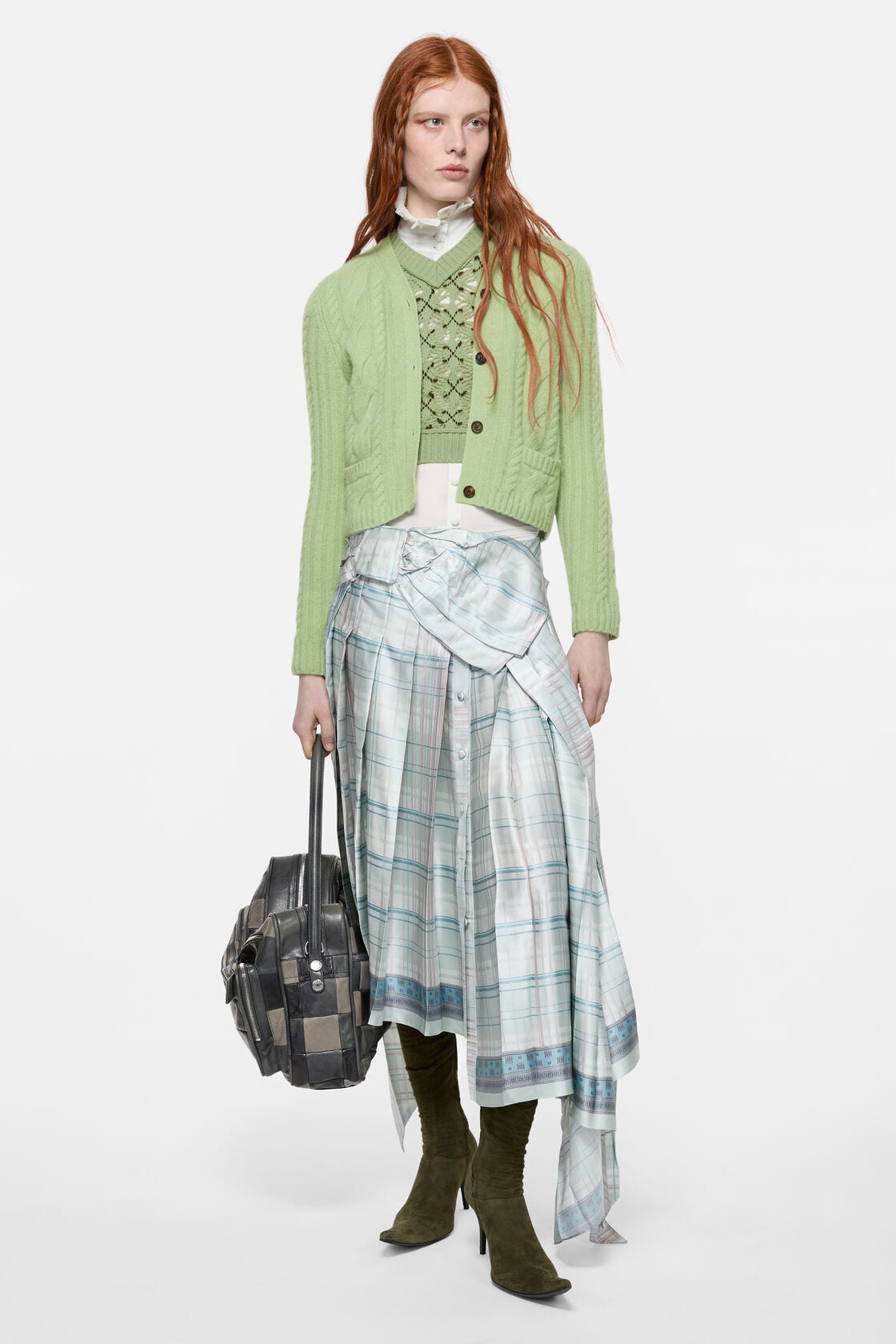 Silk skirt with bow - Aqua blue