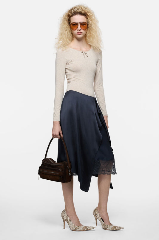 Layered satin skirt - Navy blue