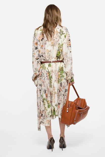 Pleated midi skirt - Beige/white