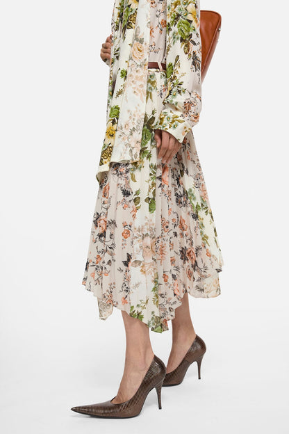 Pleated midi skirt - Beige/white