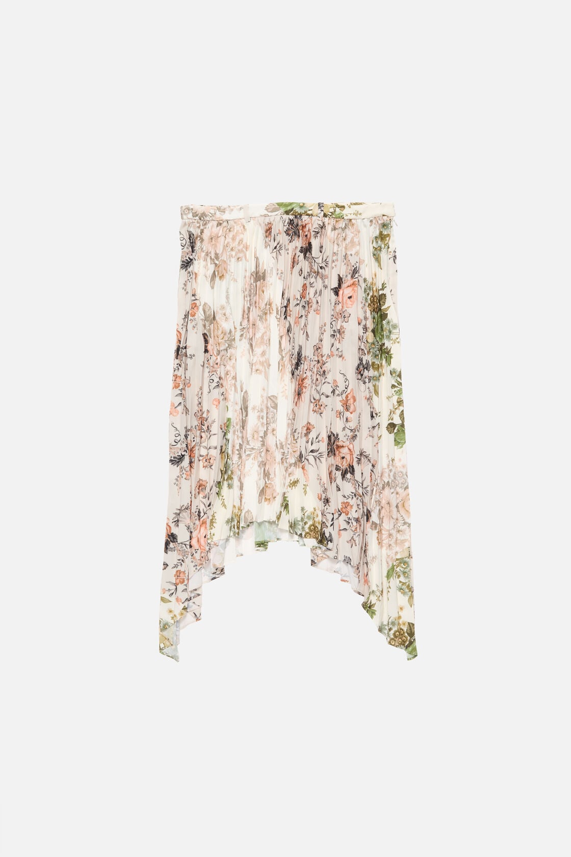 Pleated midi skirt - Beige/white