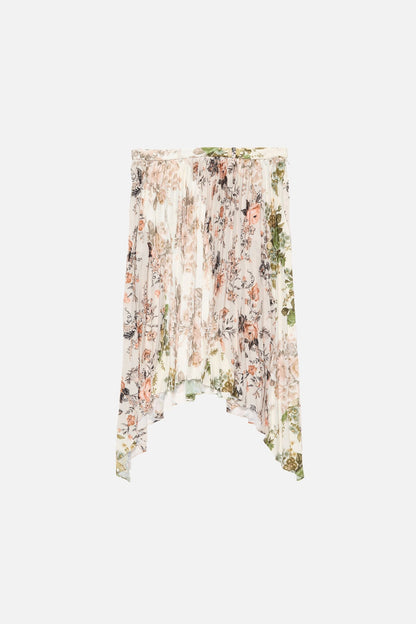 Pleated midi skirt - Beige/white
