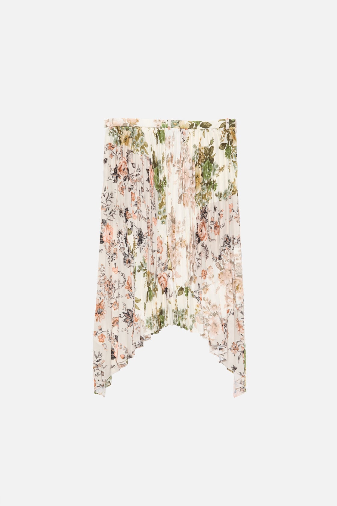 Pleated midi skirt - Beige/white