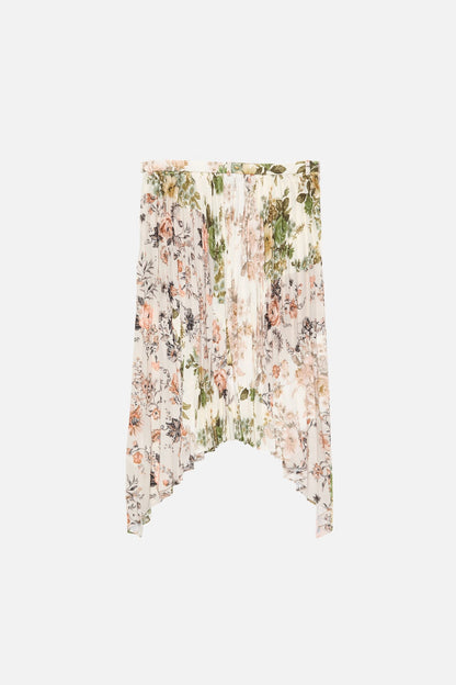 Pleated midi skirt - Beige/white