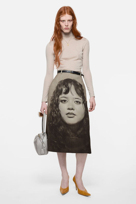 Printed wool skirt - Faded taupe/black
