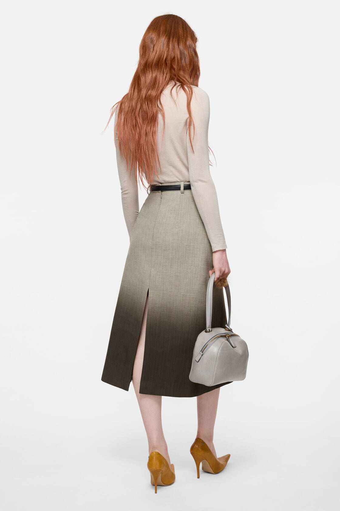 Printed wool skirt - Faded taupe/black