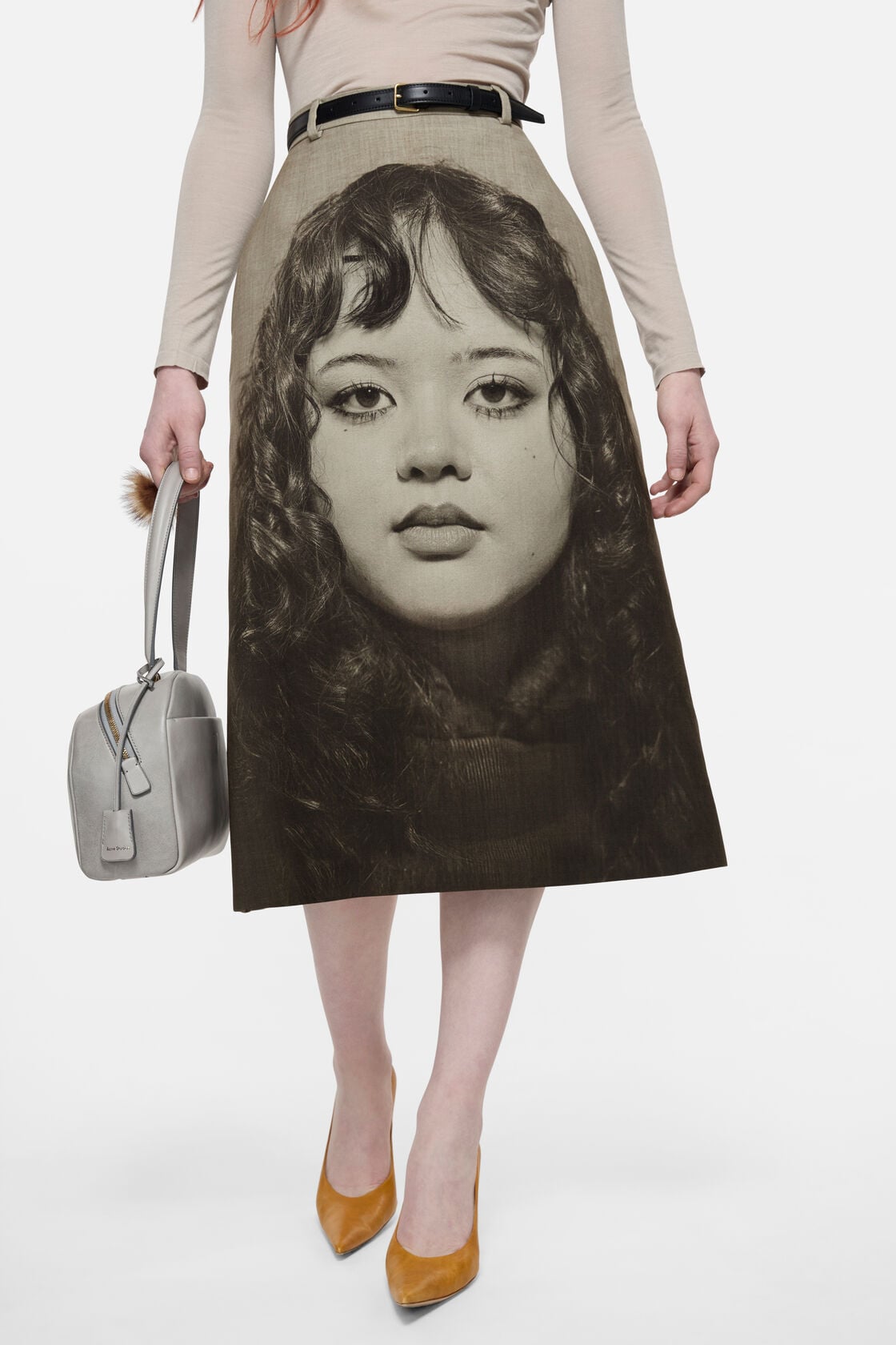 Printed wool skirt - Faded taupe/black
