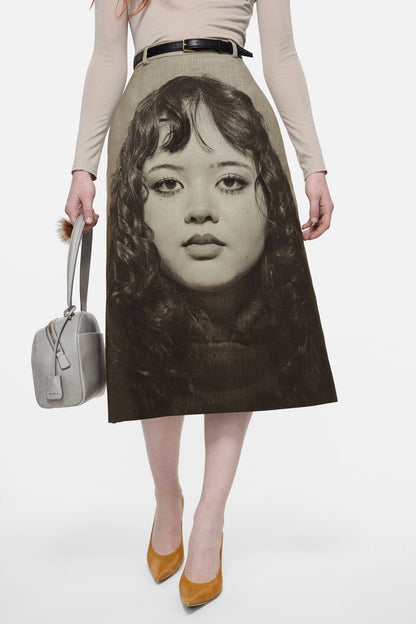 Printed wool skirt - Faded taupe/black