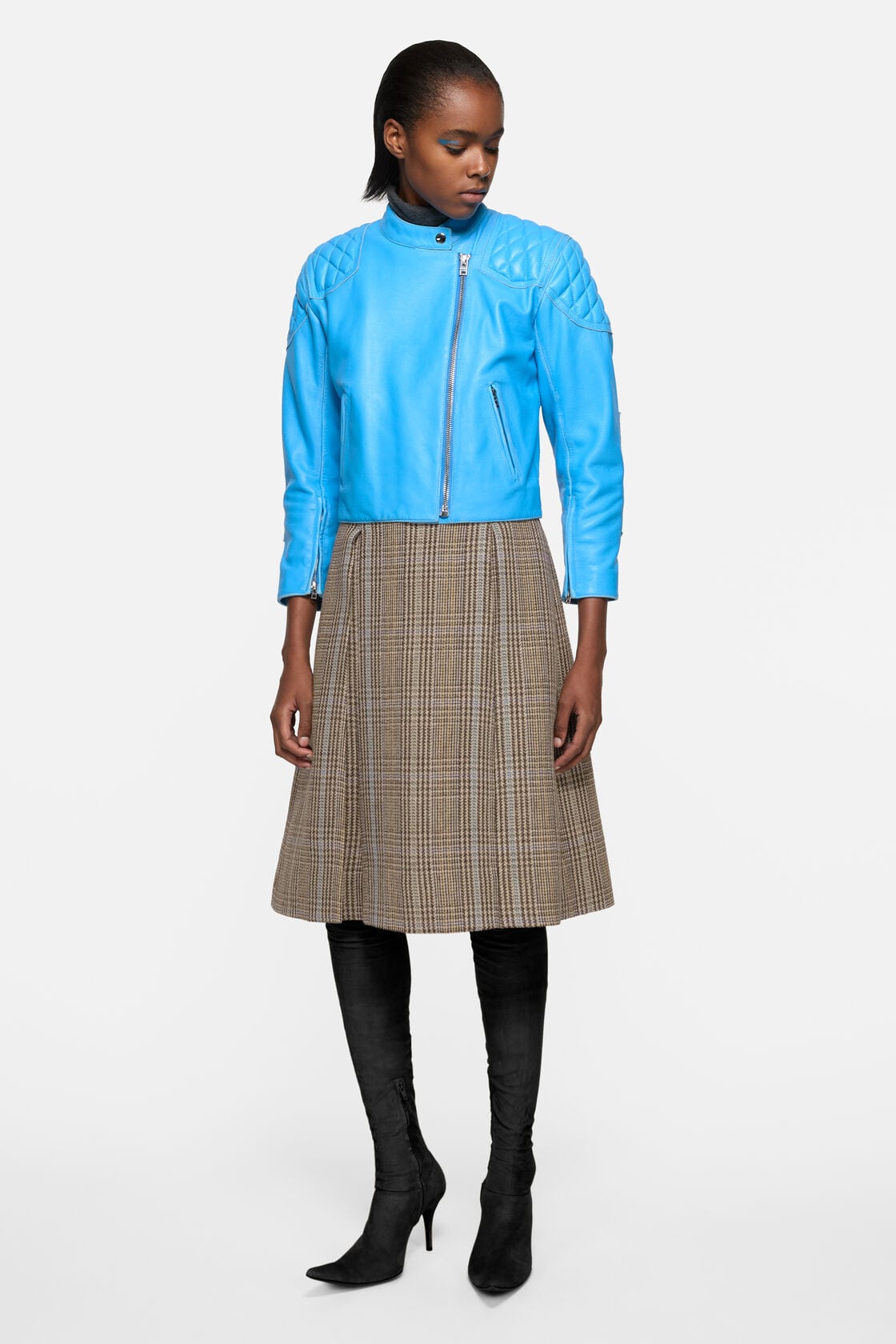 Long pleated wool skirt - Brown/blue multi