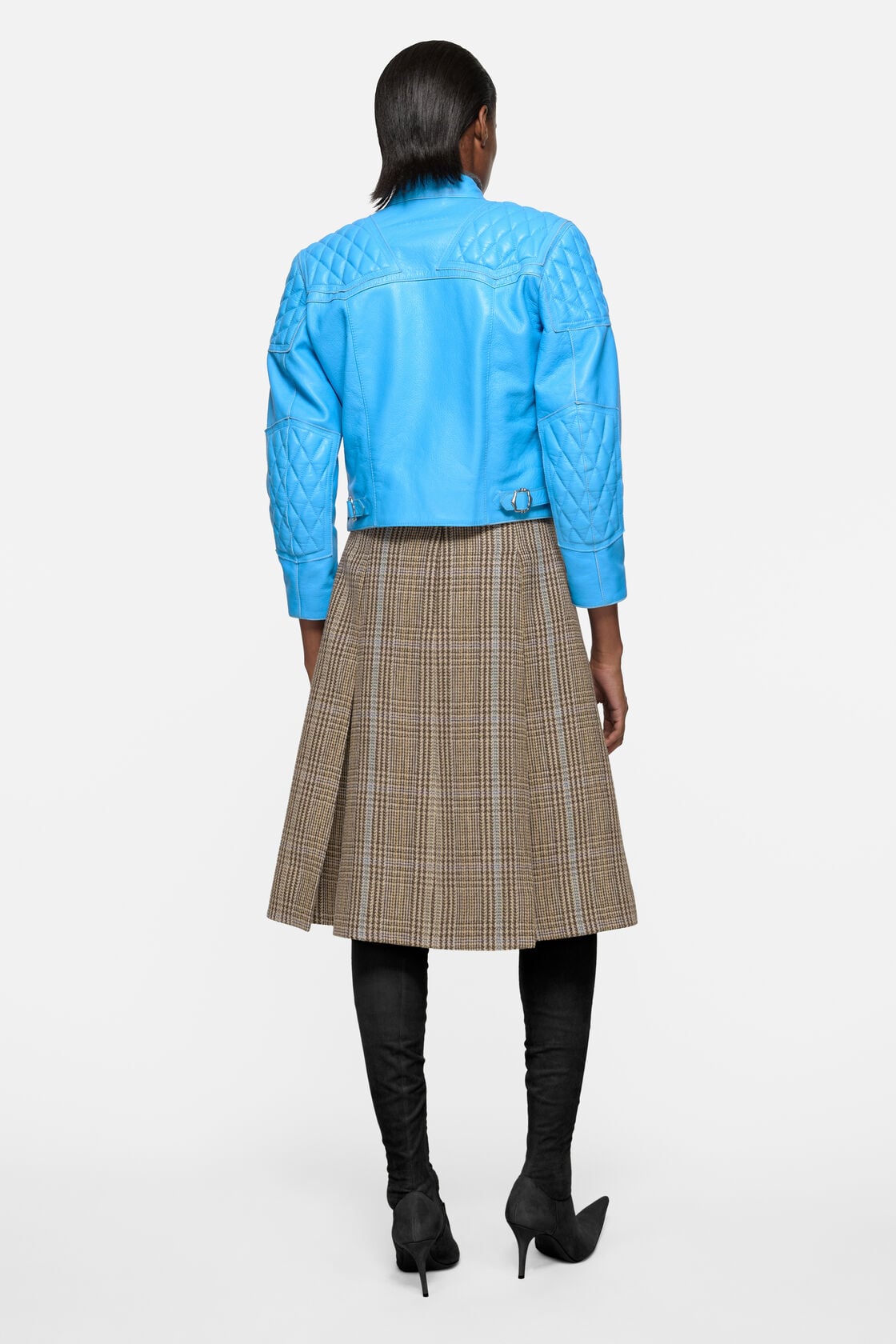 Long pleated wool skirt - Brown/blue multi