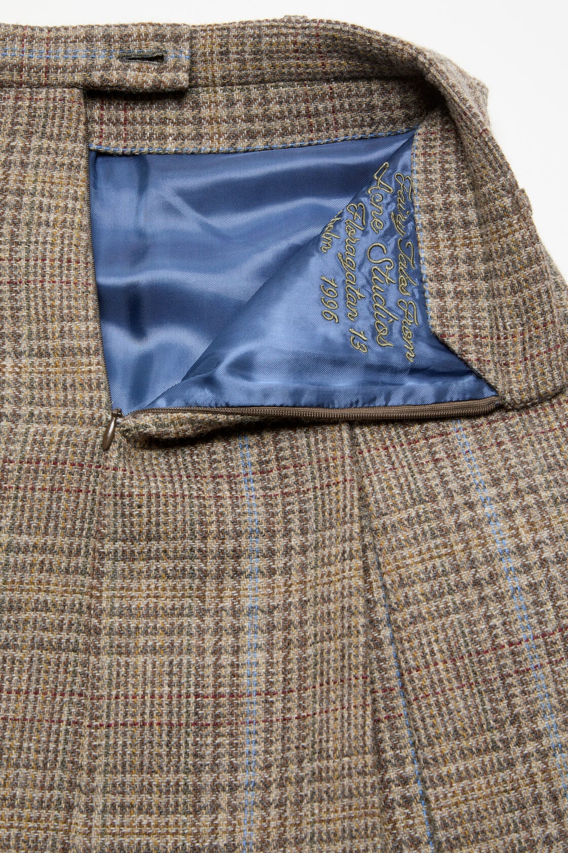 Long pleated wool skirt - Brown/blue multi