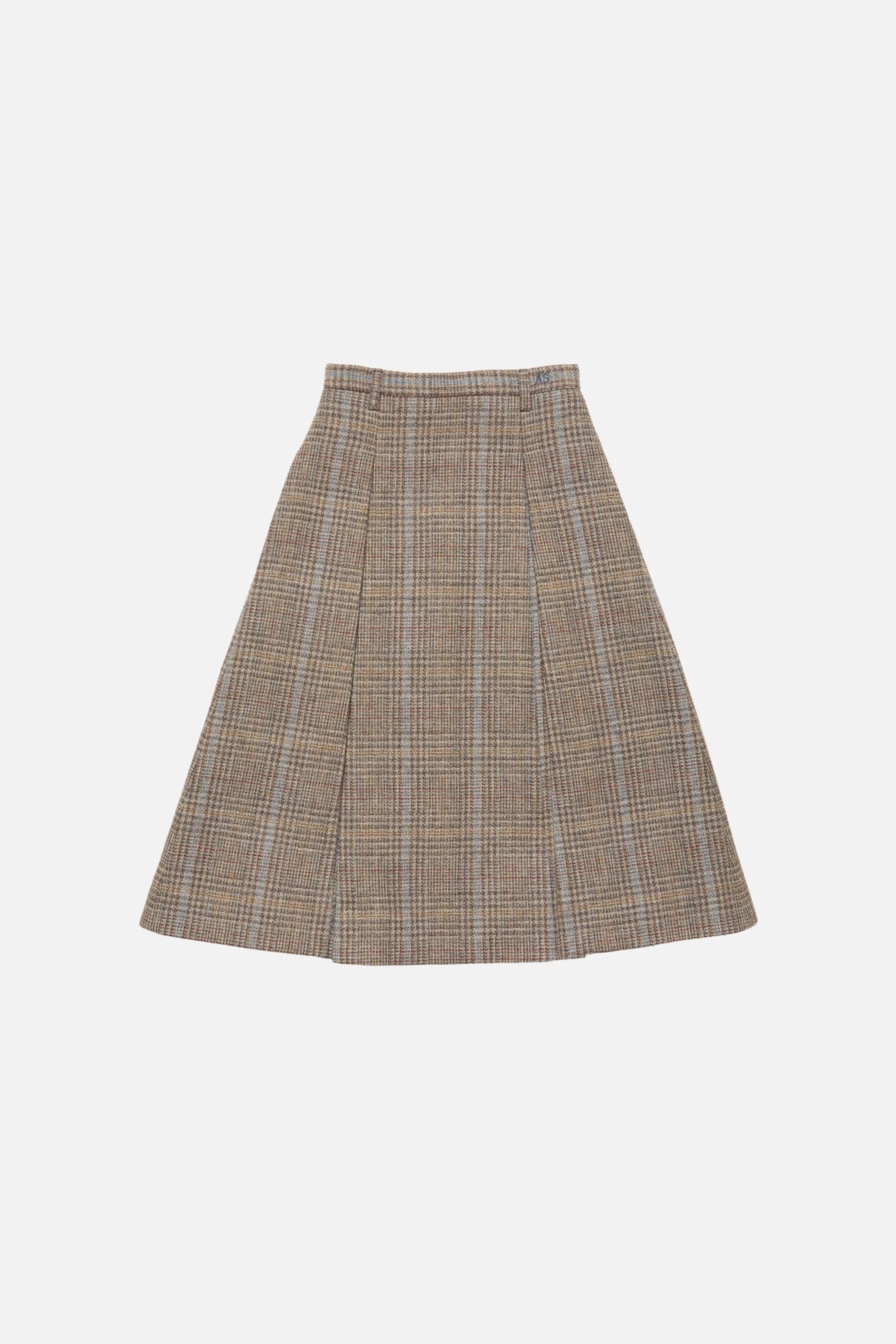 Long pleated wool skirt - Brown/blue multi