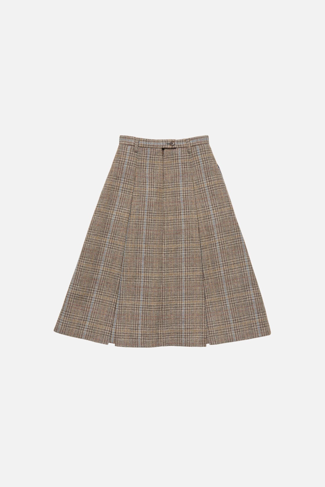 Long pleated wool skirt - Brown/blue multi
