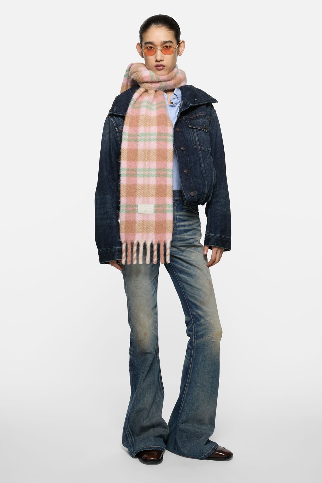 Fringed alpaca-wool scarf - Pastel pink/mint green