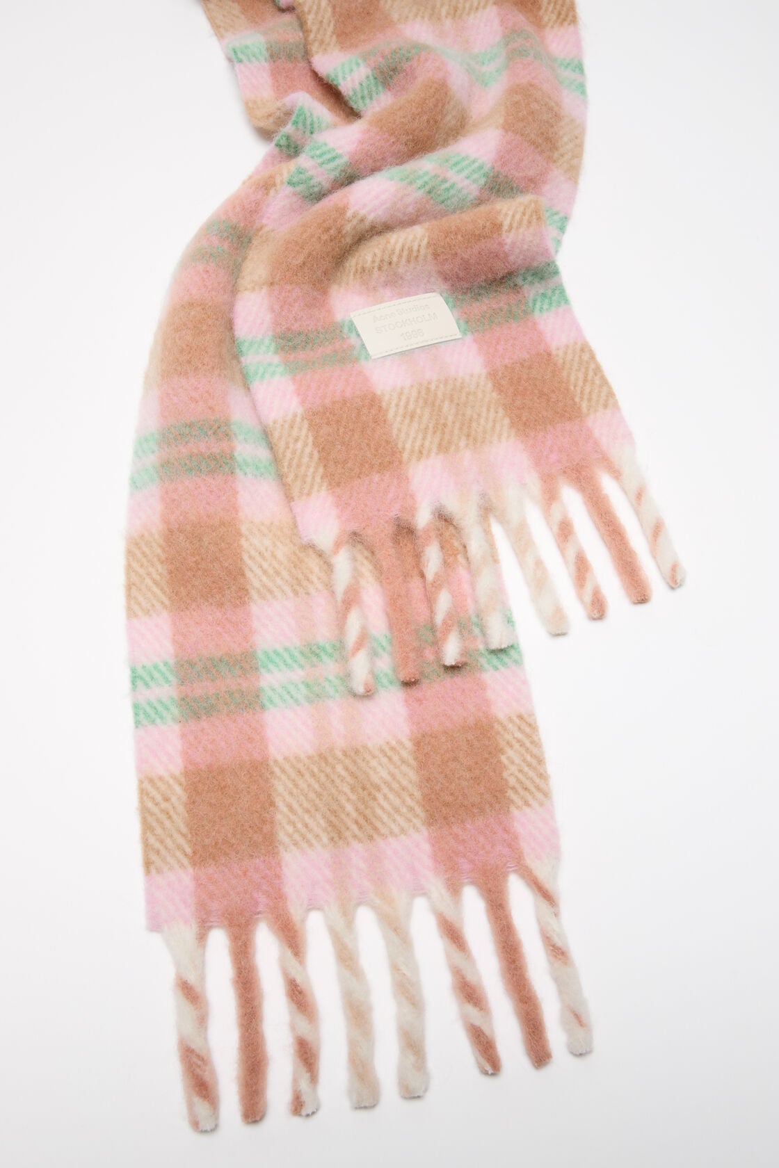 Fringed alpaca-wool scarf - Pastel pink/mint green