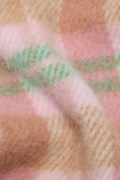 Fringed alpaca-wool scarf - Pastel pink/mint green