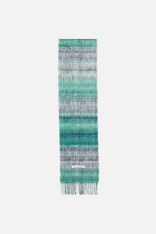 Fringed mohair scarf - White/Aqua