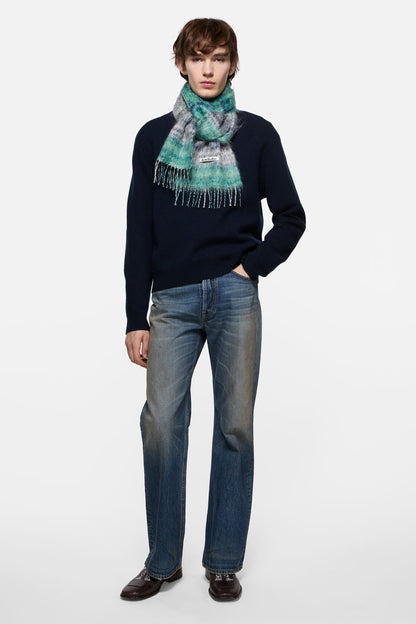 Fringed mohair scarf - White/Aqua