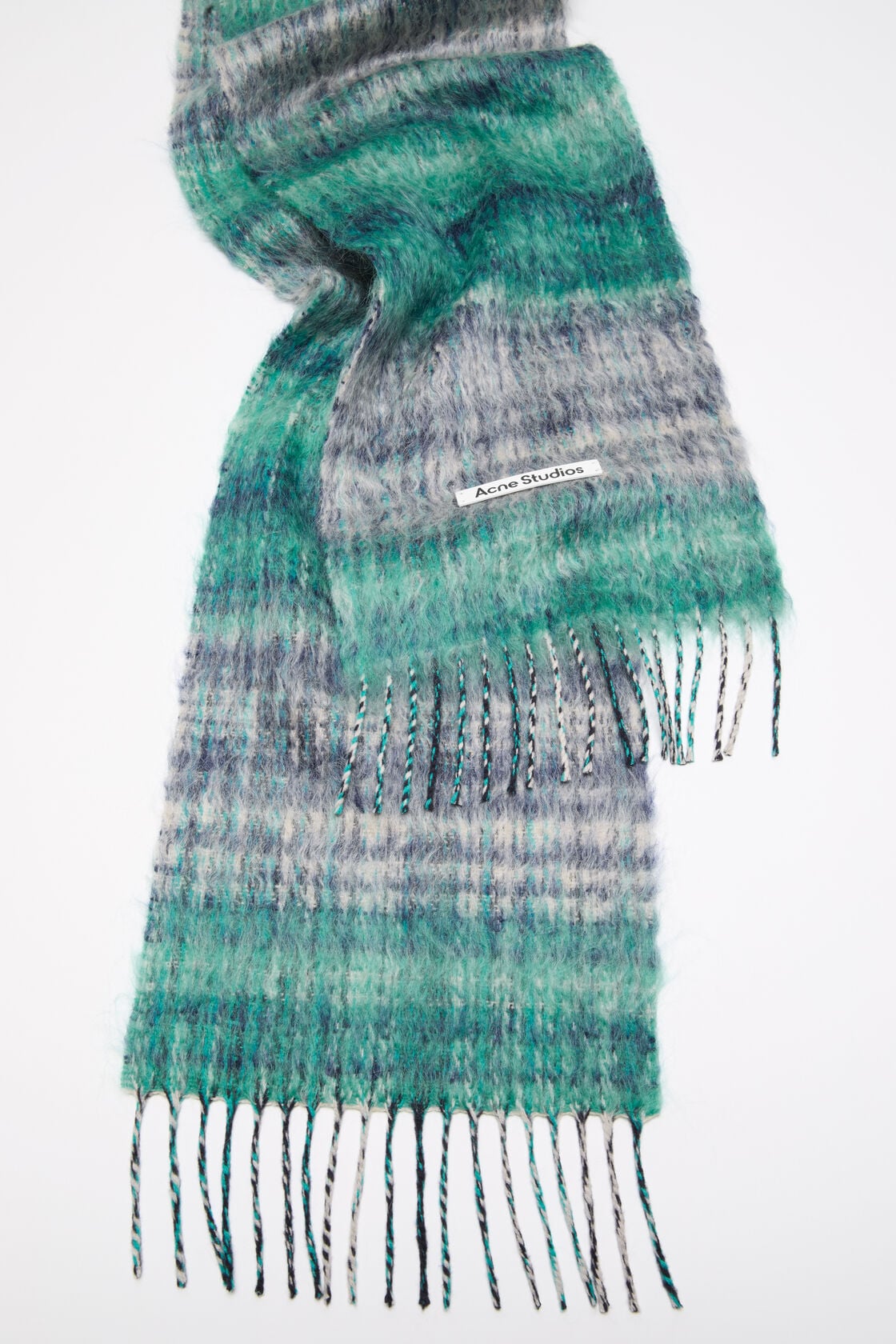 Fringed mohair scarf - White/Aqua