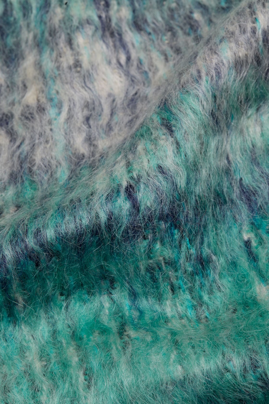 Fringed mohair scarf - White/Aqua