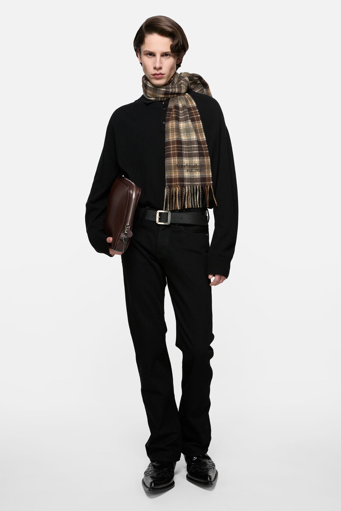 Cashmere scarf - Dark brown/khaki green