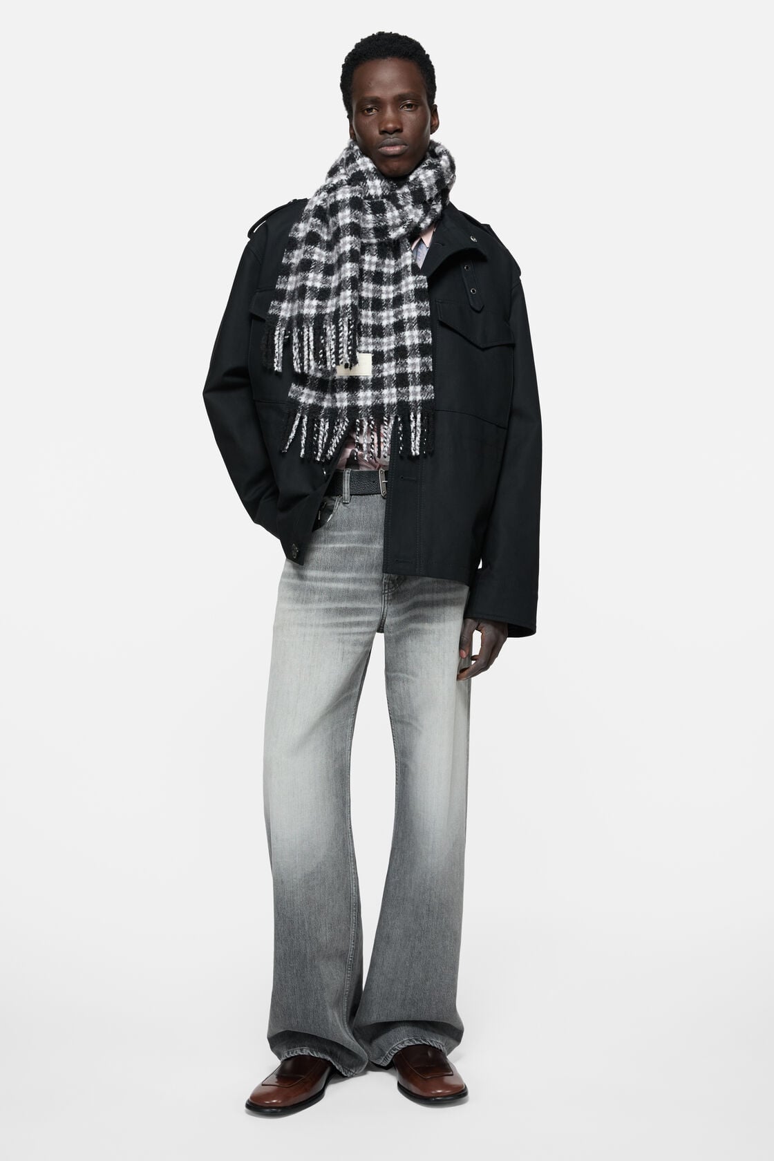 Checked logo scarf - White/black