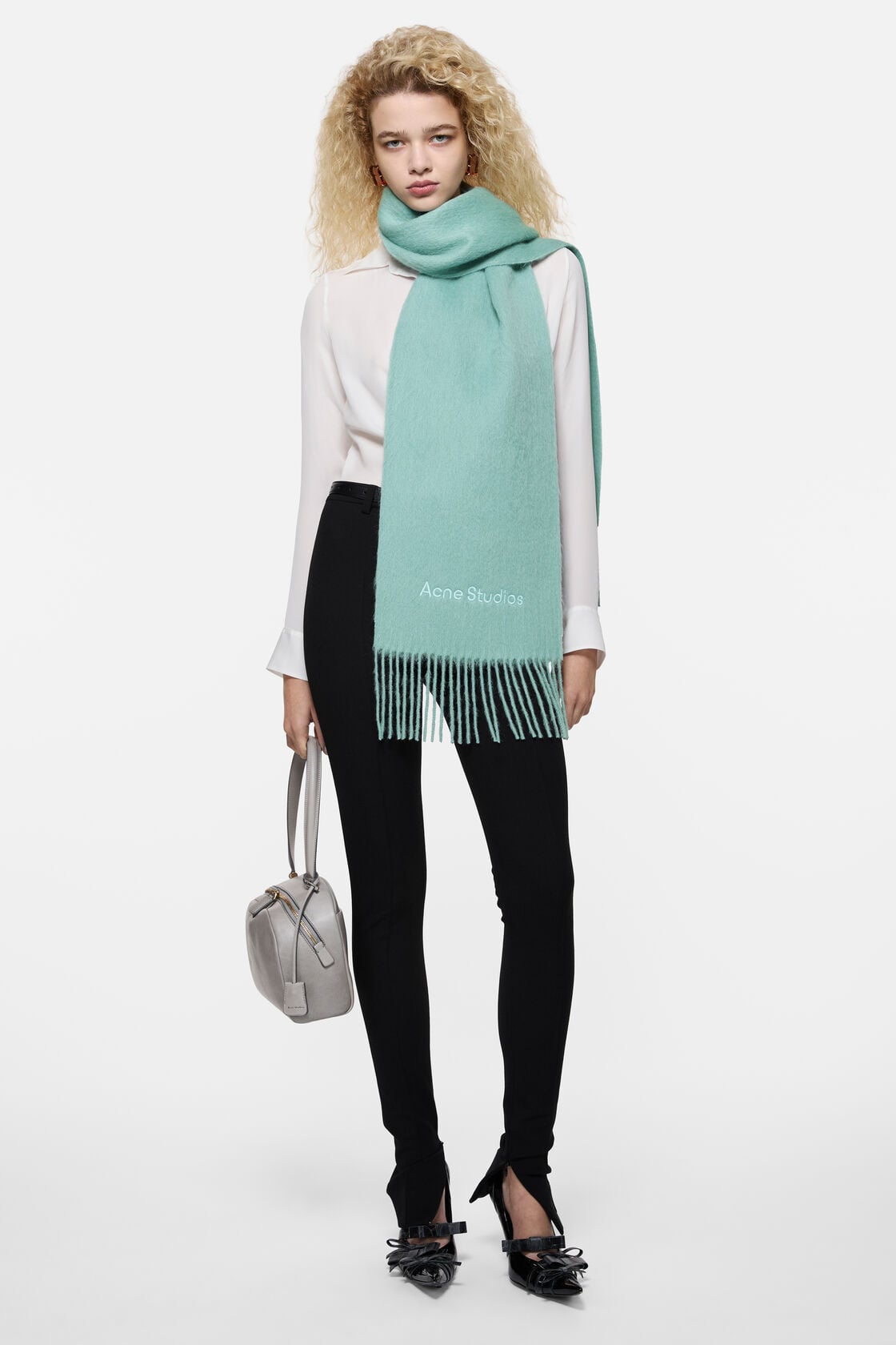 Long-Hair Alpaca-Wool Scarf - Mint green