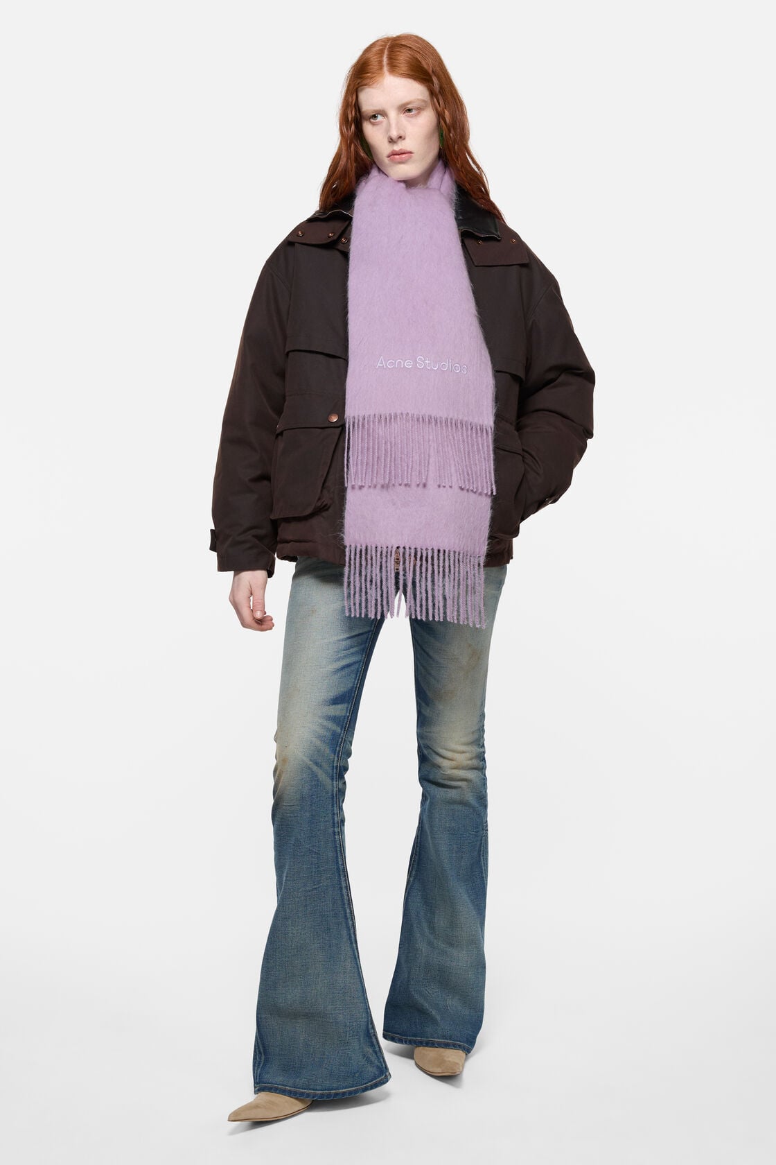 Long-Hair Alpaca-Wool Scarf - Light pink