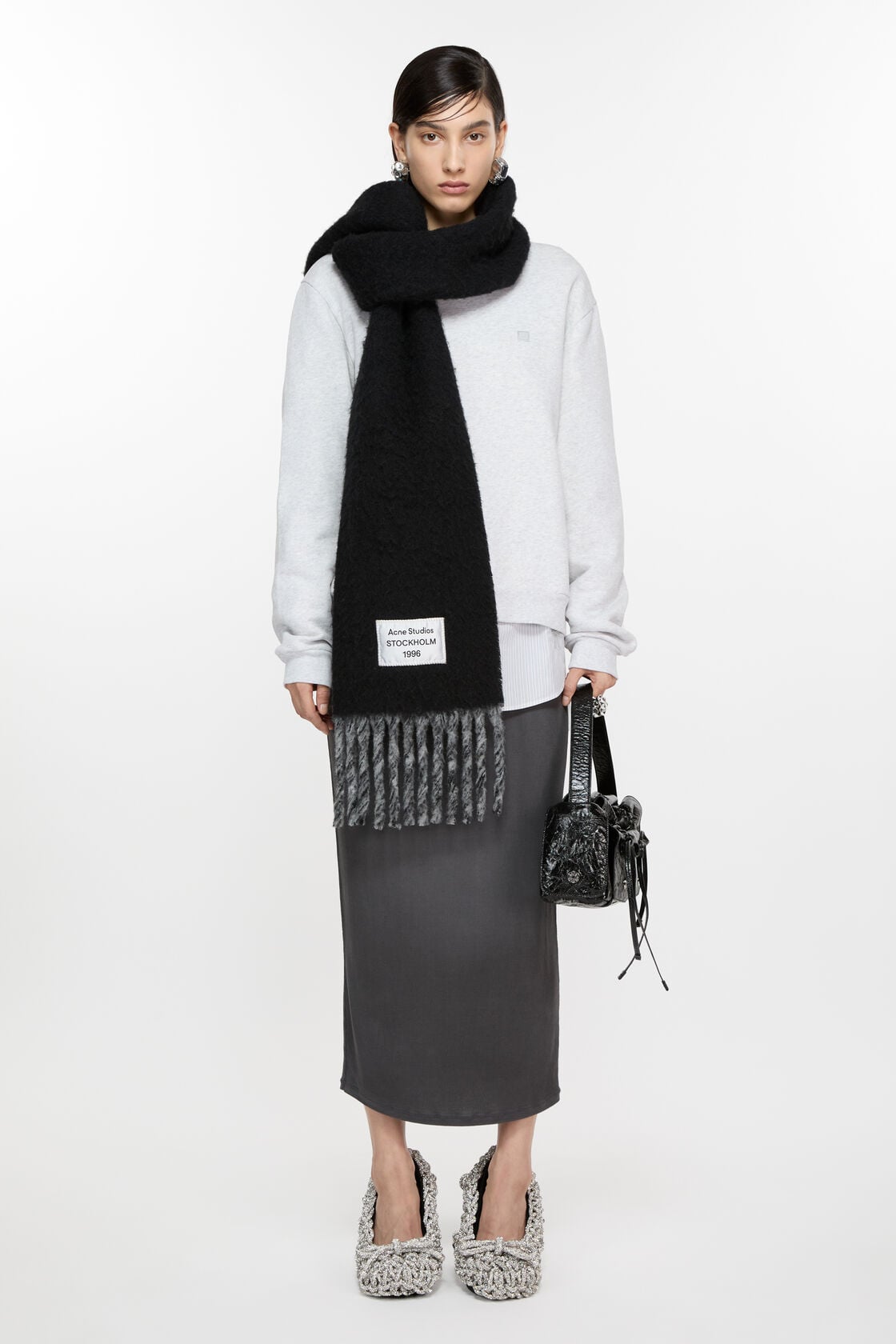 Bicolour Alpaca Scarf - Black/grey