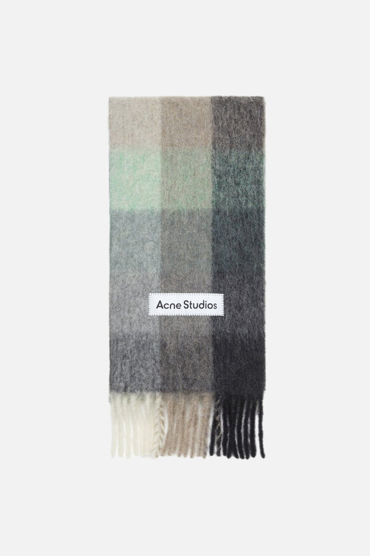 Mohair checked scarf - Green/grey/black