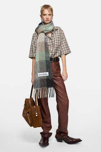 Mohair checked scarf - Green/grey/black