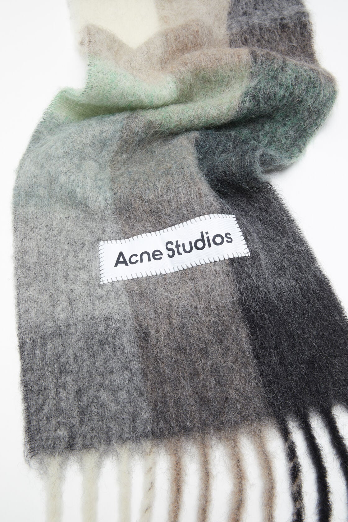 Mohair checked scarf - Green/grey/black