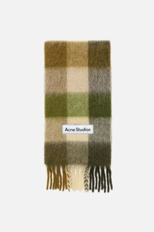 Mohair Check Scarf - Khaki/Cream/Dark Green