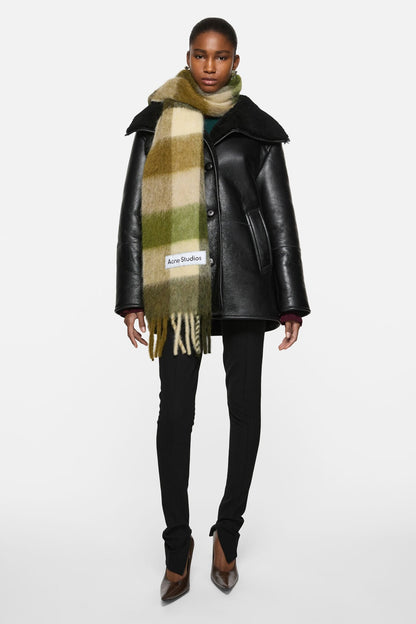 Mohair Check Scarf - Khaki/Cream/Dark Green