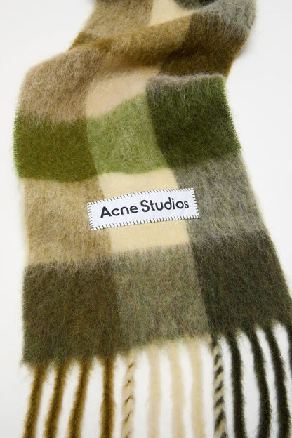 Mohair Check Scarf - Khaki/Cream/Dark Green