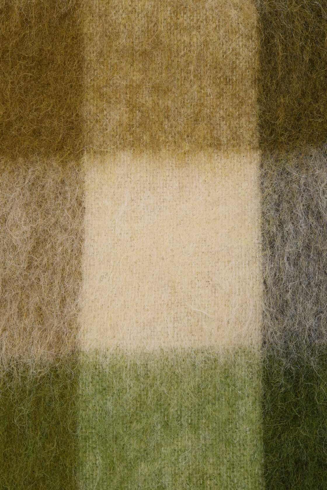 Mohair Check Scarf - Khaki/Cream/Dark Green