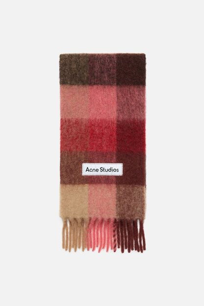 Mohair Check Scarf - Red/Pink/Beige