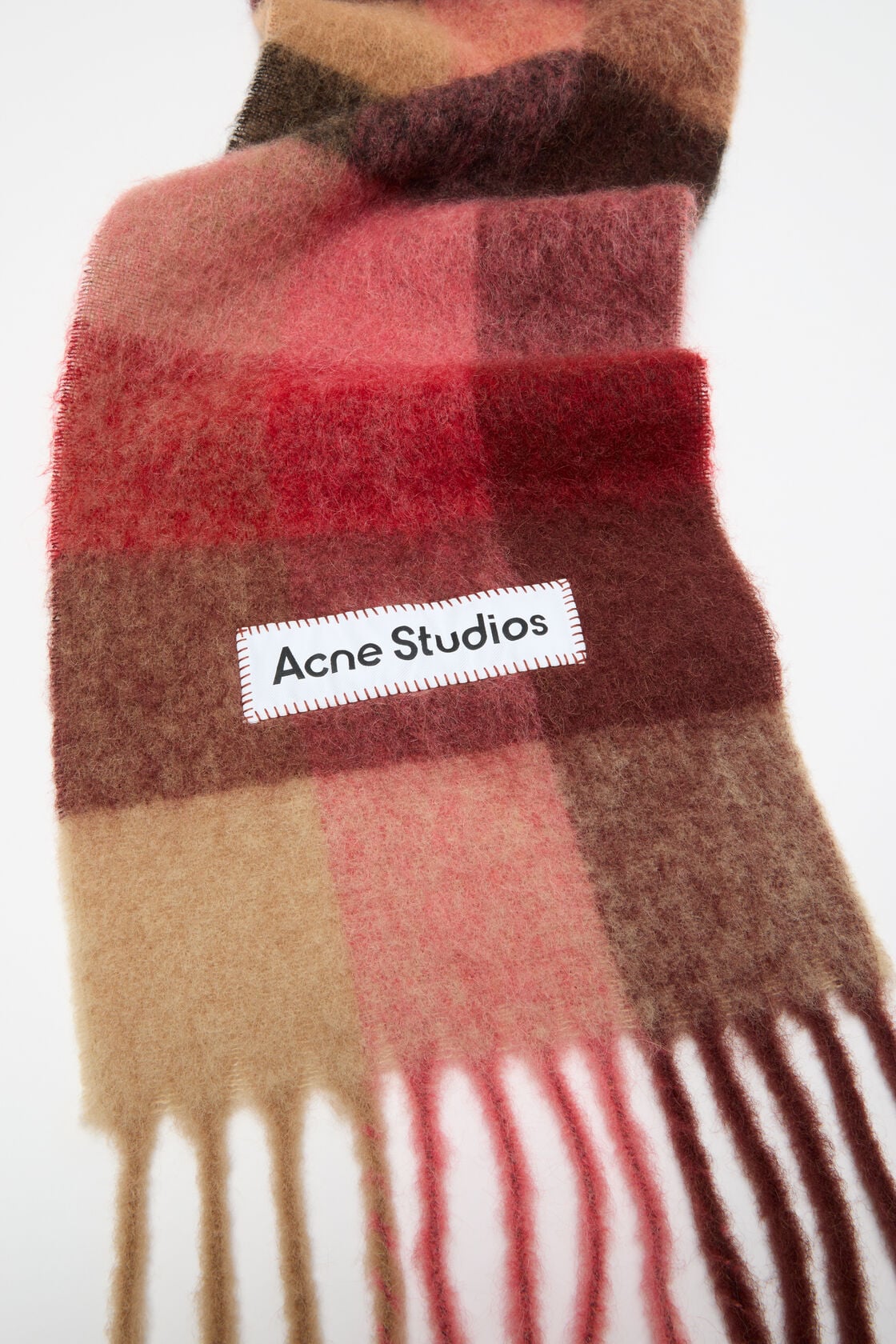 Mohair Check Scarf - Red/Pink/Beige