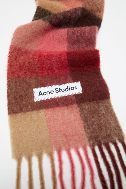 Mohair Check Scarf - Red/Pink/Beige