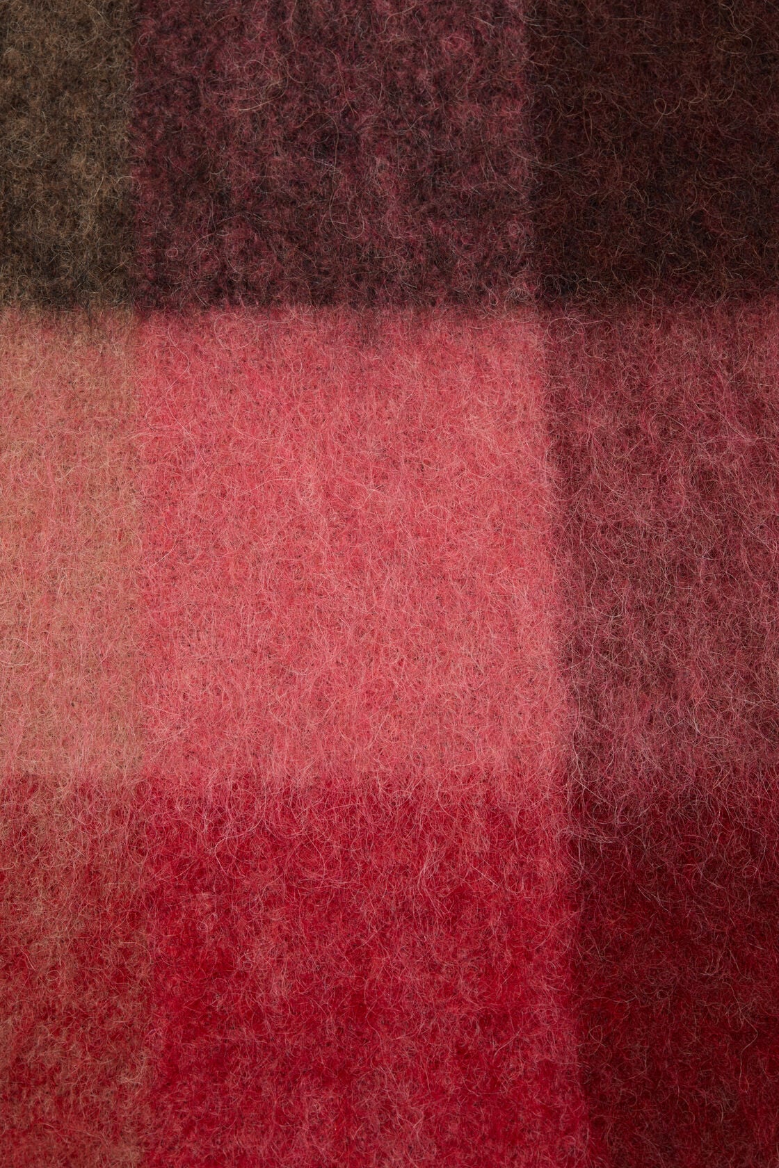 Mohair Check Scarf - Red/Pink/Beige