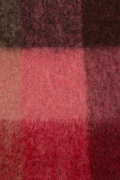 Mohair Check Scarf - Red/Pink/Beige