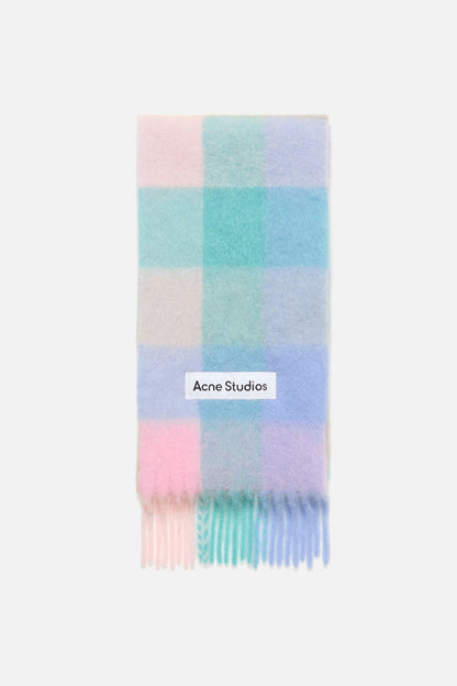 Mohair Check Scarf - Baby blue/Pink/Aqua