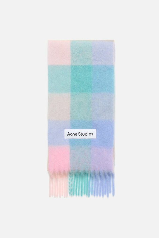 Mohair Check Scarf - Baby blue/Pink/Aqua
