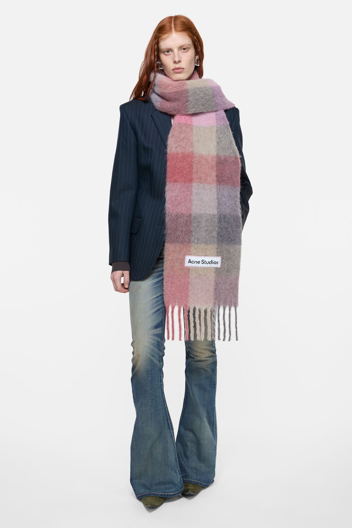 Mohair checked scarf - Fuchsia/lilac/pink