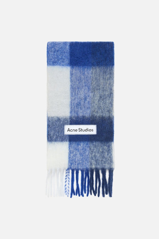 Mohair checked scarf - White/grey/royal blue