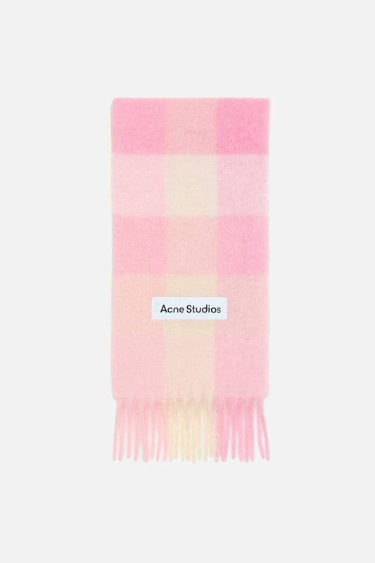 Mohair checked scarf - Candy Pink/White/Pale Pink
