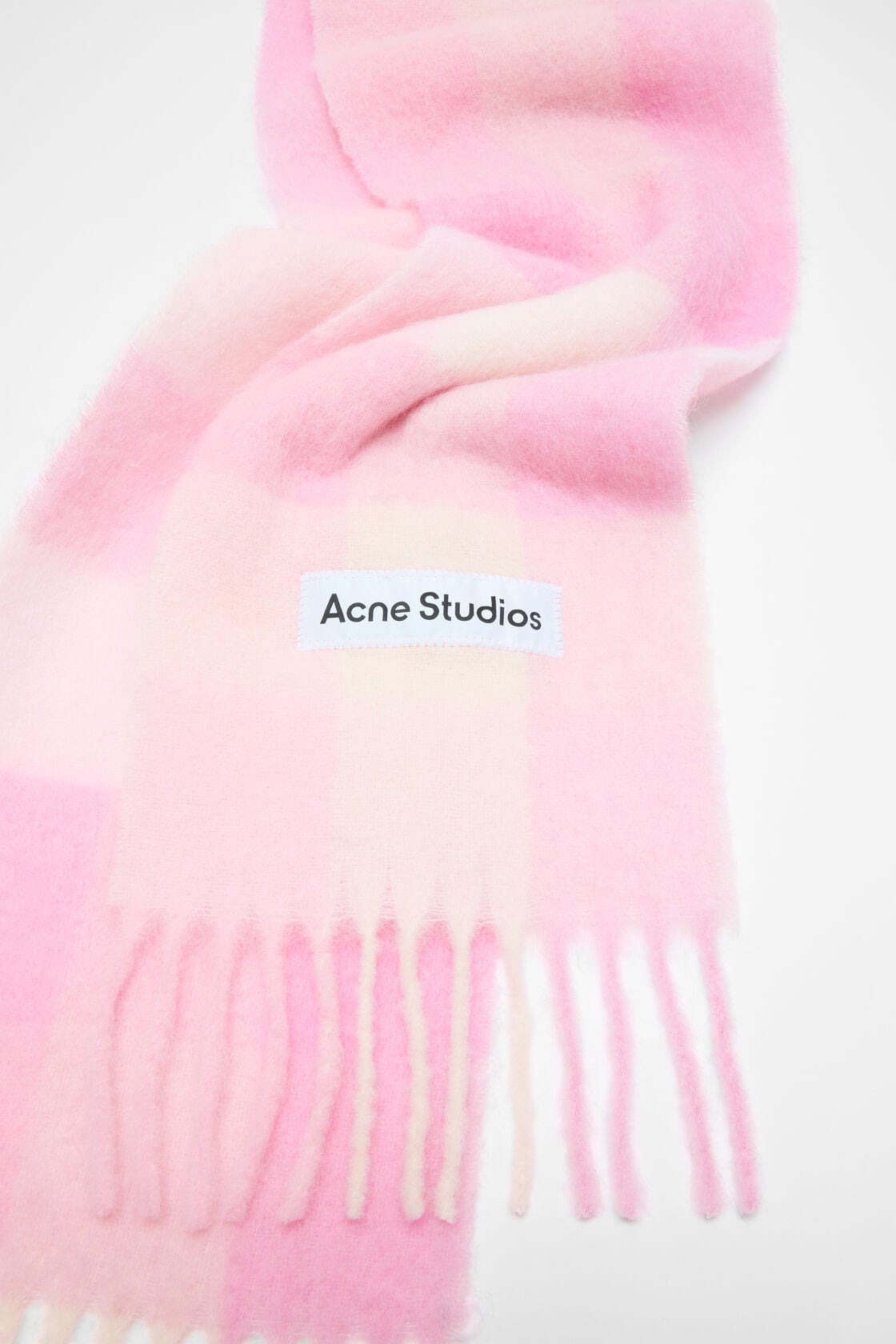 Mohair checked scarf - Candy Pink/White/Pale Pink