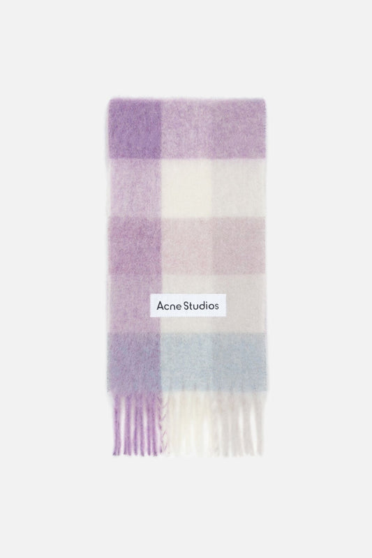 Mohair checked scarf - Lilac/white