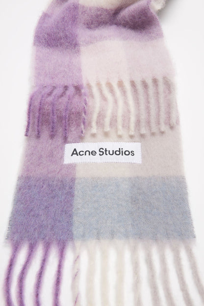 Mohair checked scarf - Lilac/white